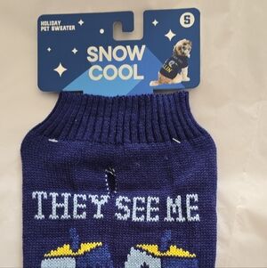 Navy Knit Dog Sweater with Yellow & Light Blue Graphic